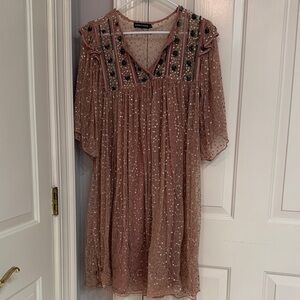 Like New XSP Antik Batik Rose Gold Embellished Mini Dress